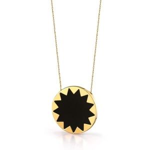House of Harlow 1960 Large Starburst Leather and Gold Pendant Necklace